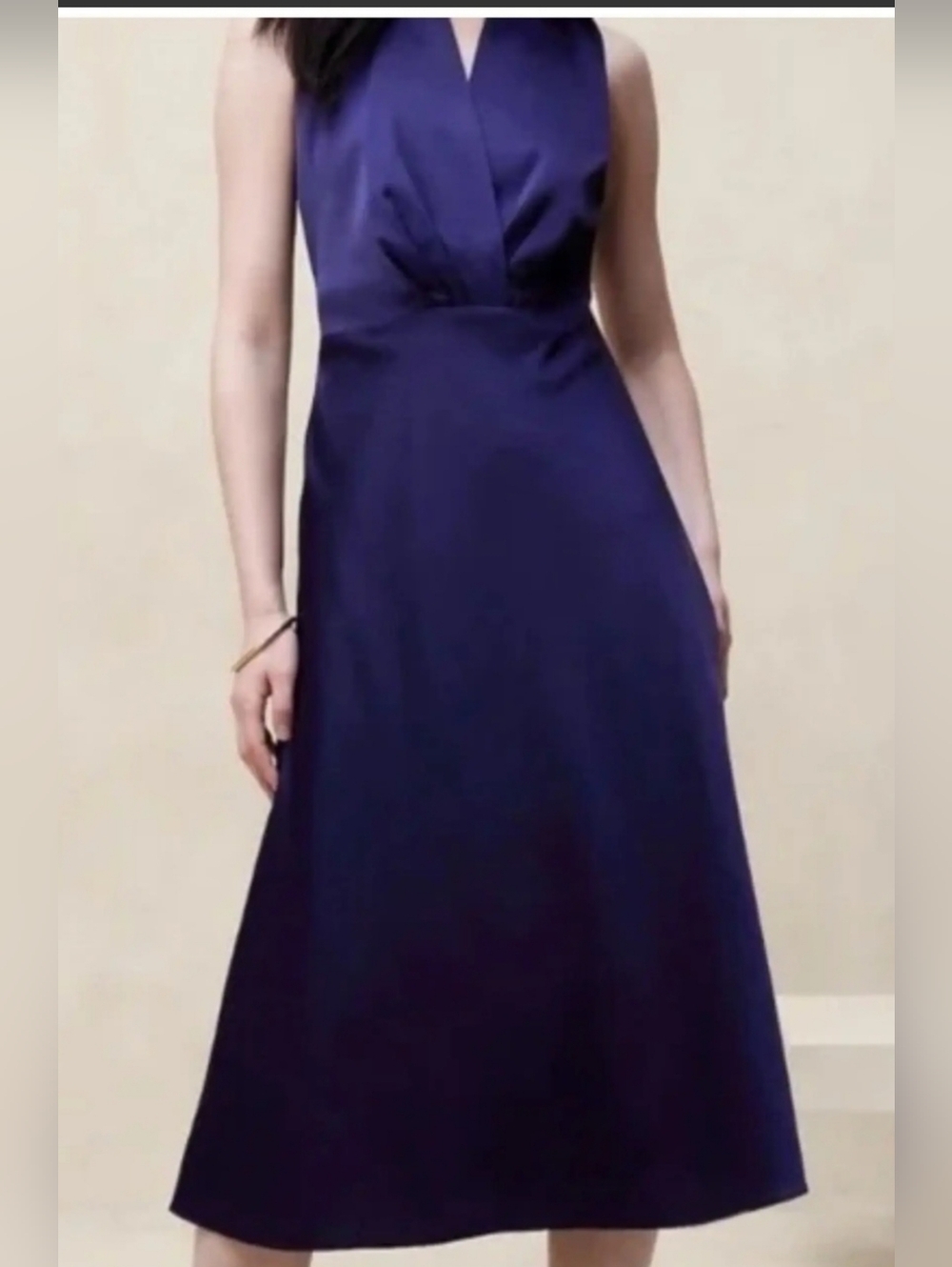 Banana Republic NWT $140.00 Blue Midi Sleeveless Dress, Satin, V Neck Size 18